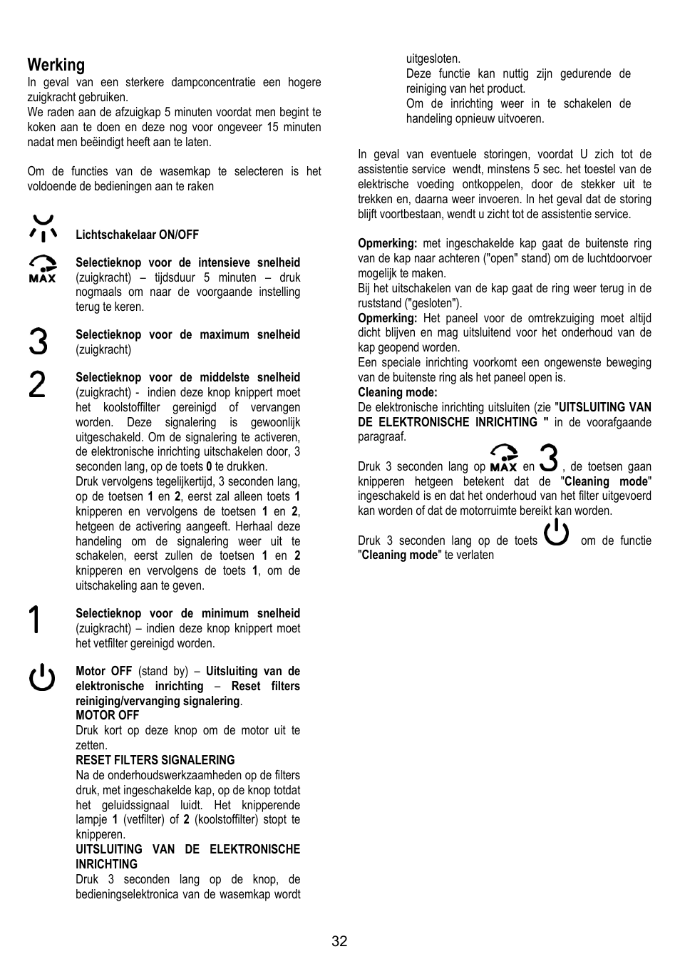 Werking | ELICA OM AIR User Manual | Page 32 / 124