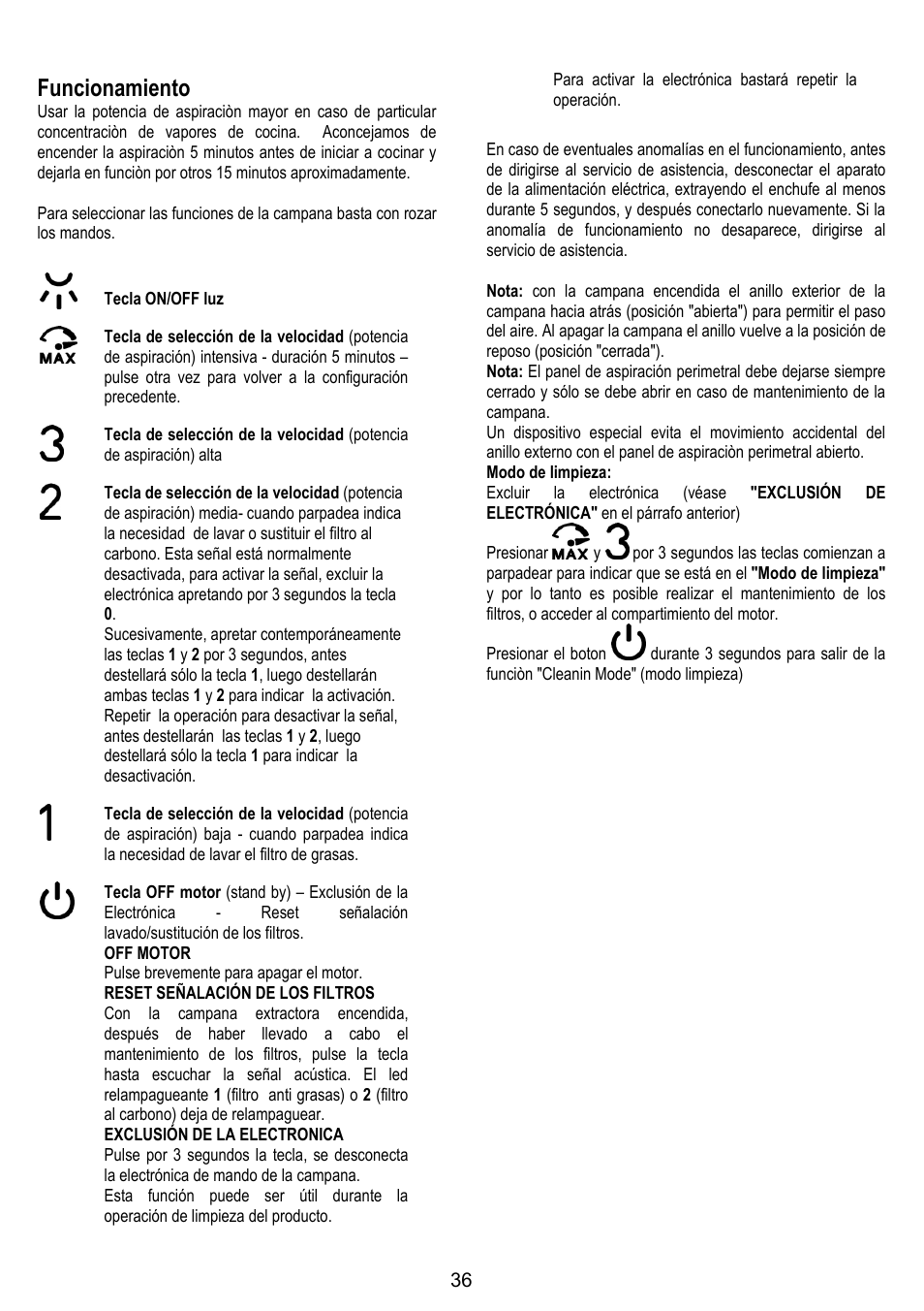 Funcionamiento | ELICA OM AIR User Manual | Page 36 / 124