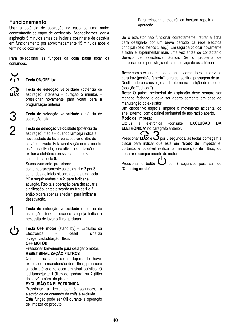 Funcionamento | ELICA OM AIR User Manual | Page 40 / 124