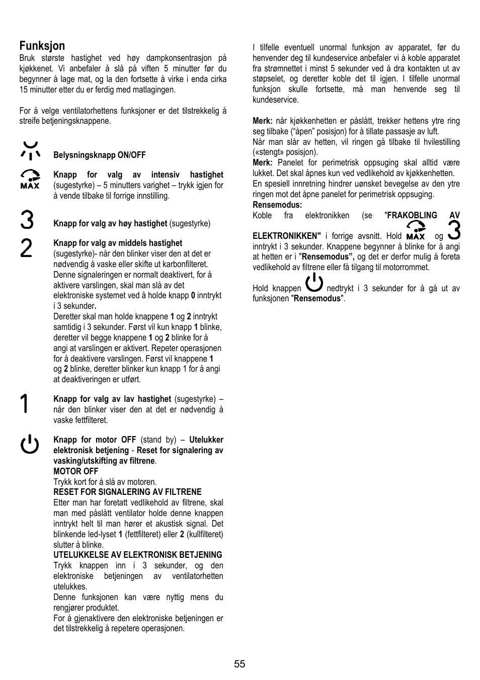 Funksjon | ELICA OM AIR User Manual | Page 55 / 124