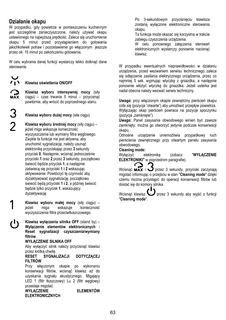 Działanie okapu | ELICA OM AIR User Manual | Page 63 / 124