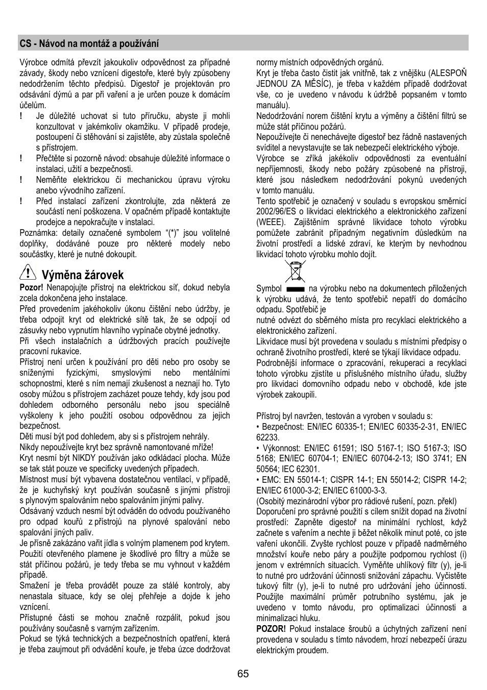 Výměna žárovek | ELICA OM AIR User Manual | Page 65 / 124