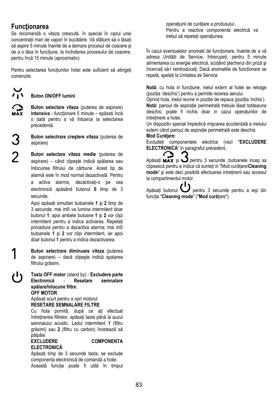 Funcţionarea | ELICA OM AIR User Manual | Page 83 / 124