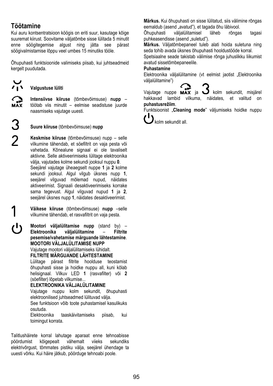 Töötamine | ELICA OM AIR User Manual | Page 95 / 124