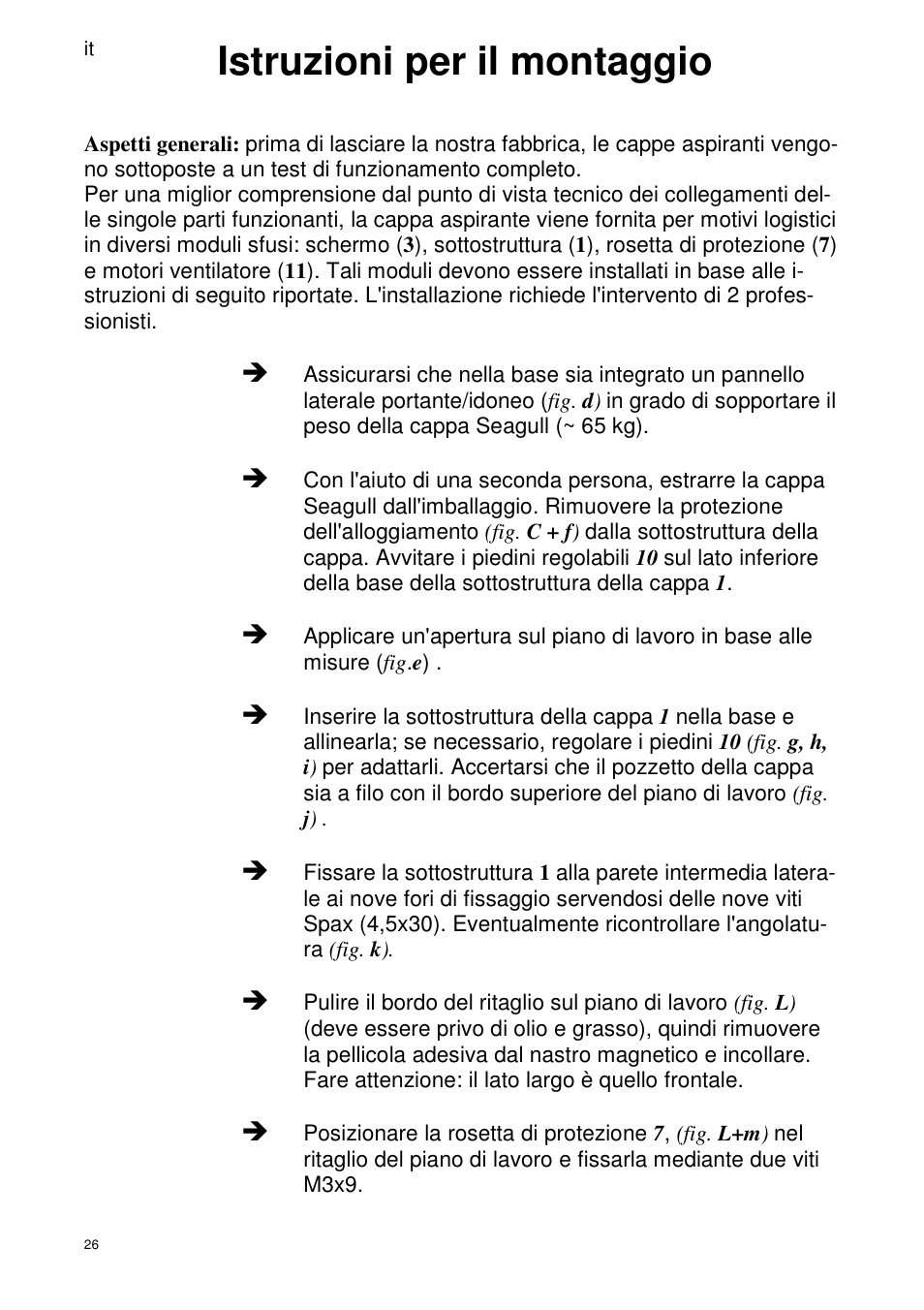 Istruzioni per il montaggio | ELICA SEAGULL User Manual | Page 26 / 44