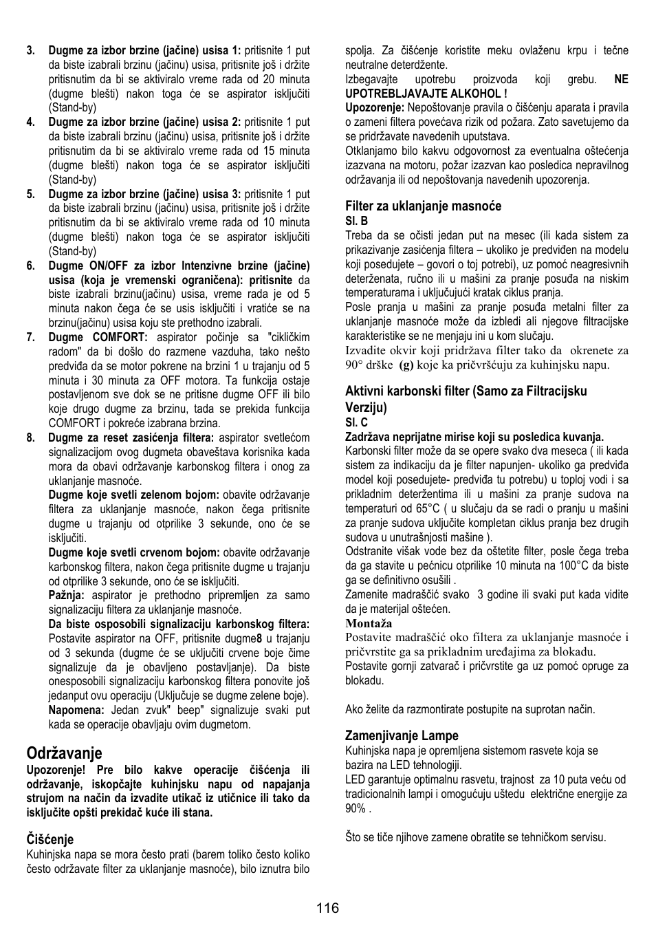 Održavanje | ELICA SPACE User Manual | Page 116 / 136