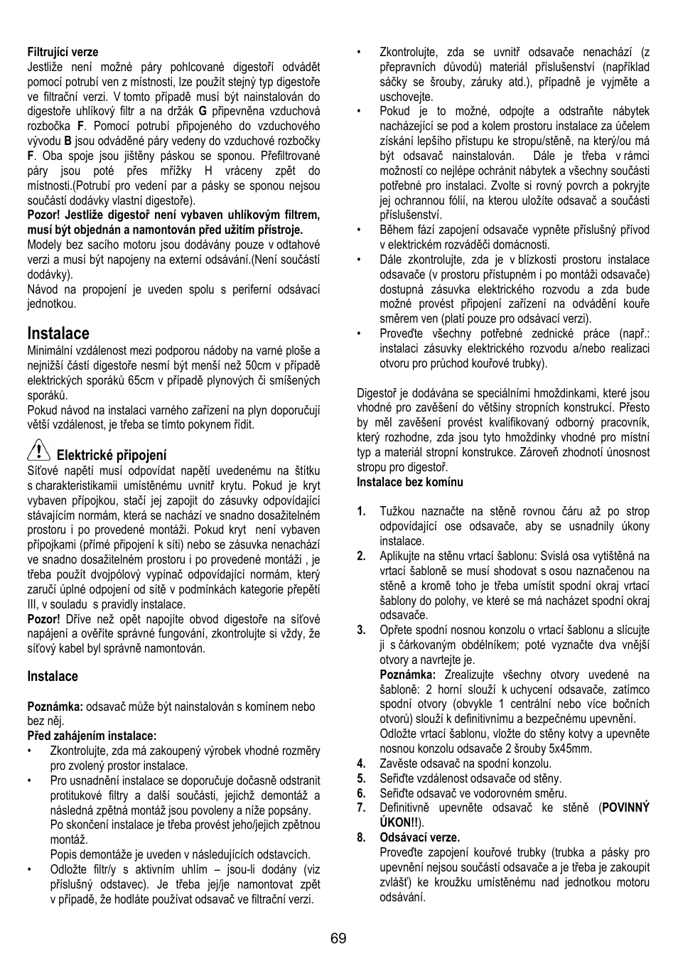 Instalace | ELICA SPACE User Manual | Page 69 / 136