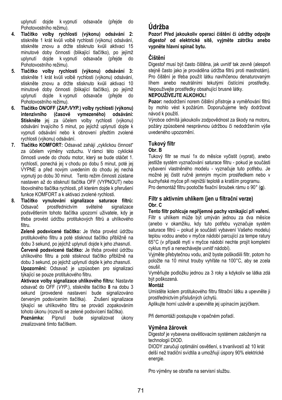 Údržba | ELICA SPACE User Manual | Page 71 / 136