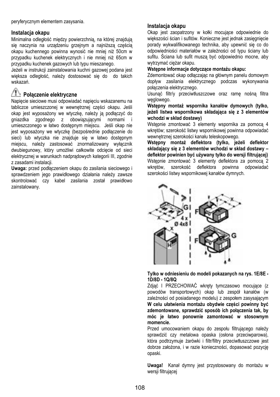 Instalacja okapu, Połączenie elektryczne | ELICA STENAR User Manual | Page 108 / 132