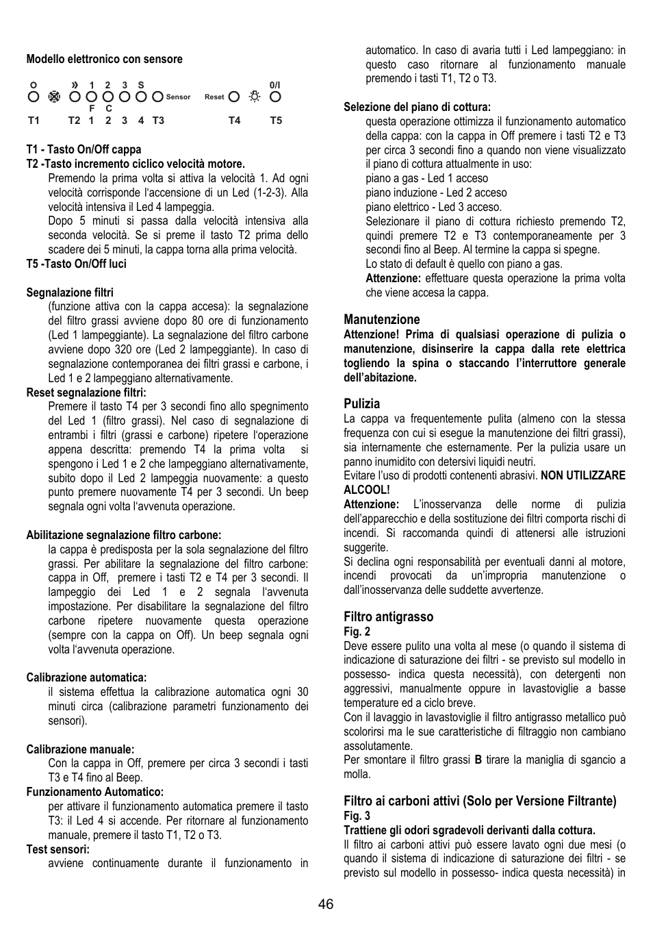 Manutenzione, Pulizia, Filtro antigrasso | ELICA STENAR User Manual | Page 46 / 132