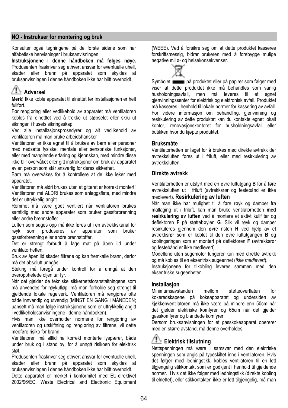 ELICA STENAR User Manual | Page 64 / 132