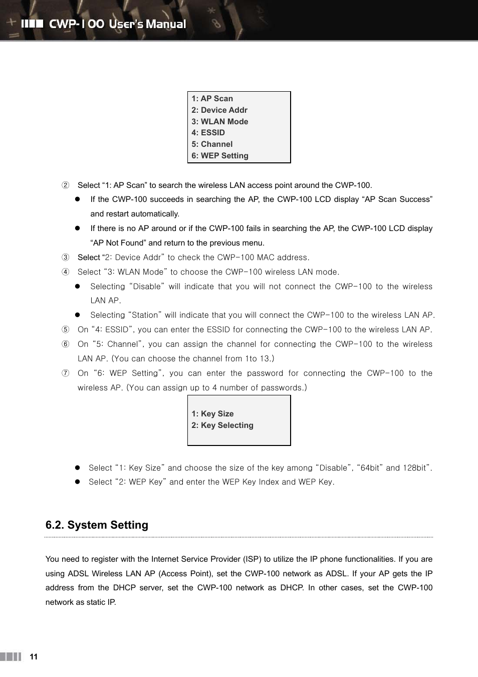 System setting | Clipcomm CWP-100 User Manual | Page 12 / 41