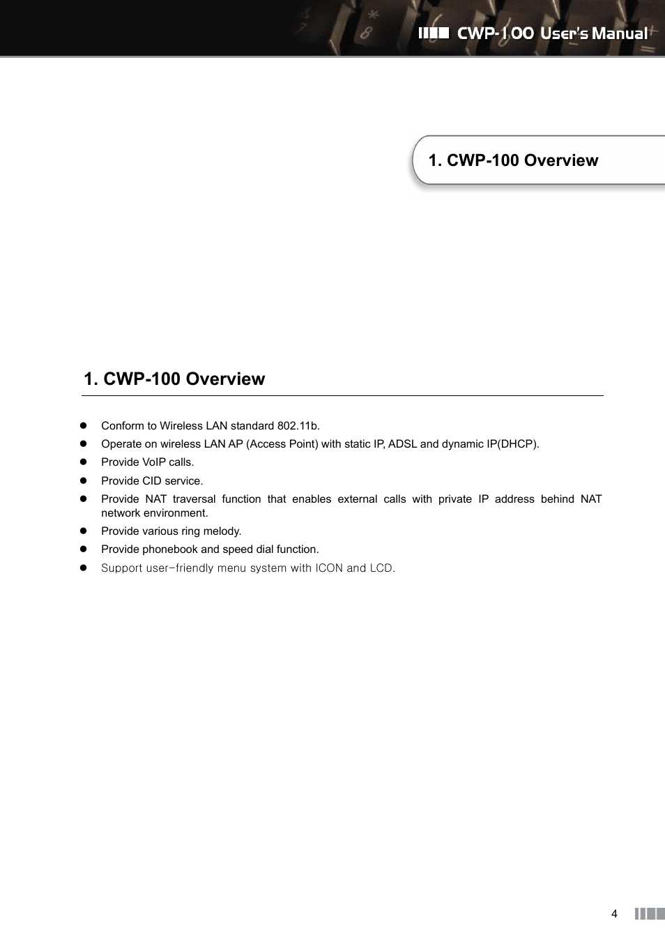 Cwp-100 overview | Clipcomm CWP-100 User Manual | Page 5 / 41