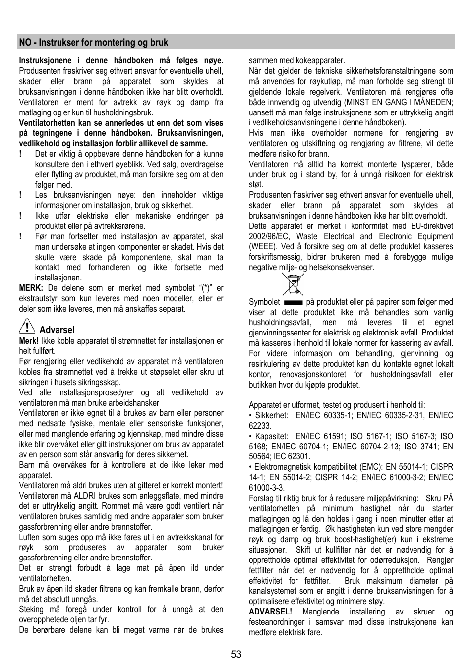 ELICA TIFFANY User Manual | Page 53 / 128