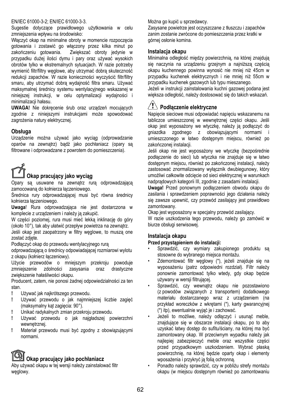 ELICA TIFFANY User Manual | Page 62 / 128