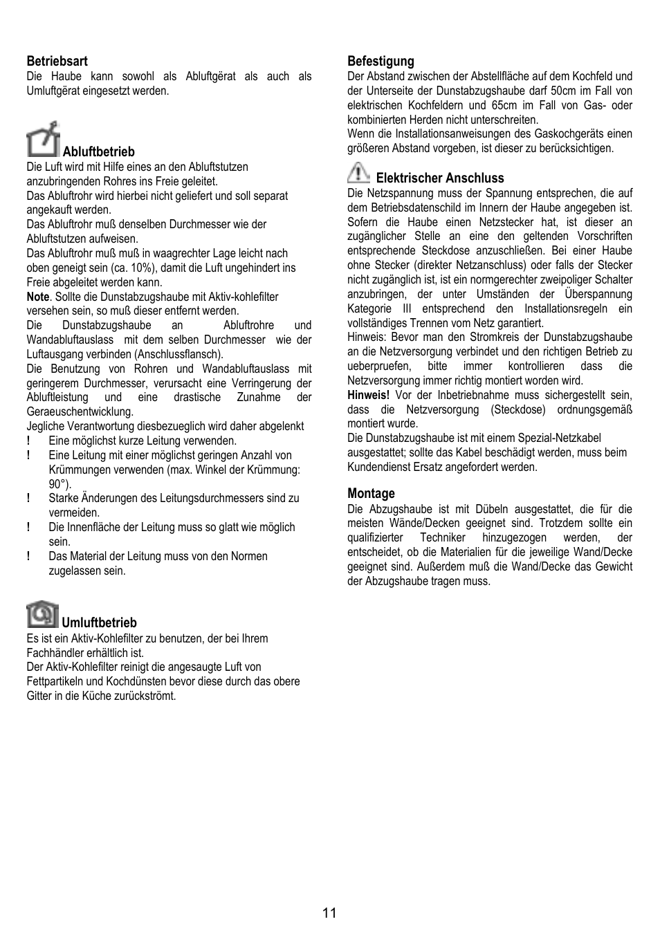 ELICA TUBE User Manual | Page 11 / 96