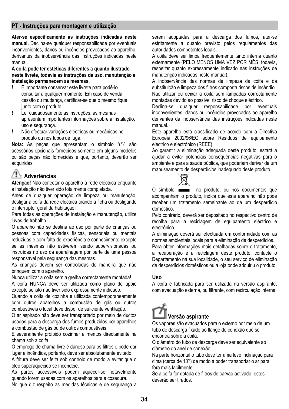 ELICA TUBE User Manual | Page 34 / 96