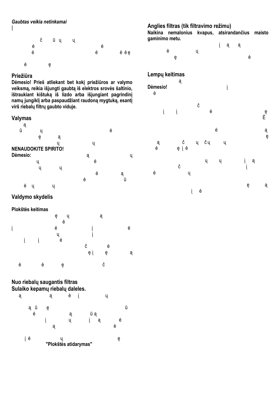 Priežiūra, Valymas, Valdymo skydelis | Anglies filtras (tik filtravimo režimu), Lempų keitimas | ELICA UP User Manual | Page 114 / 148