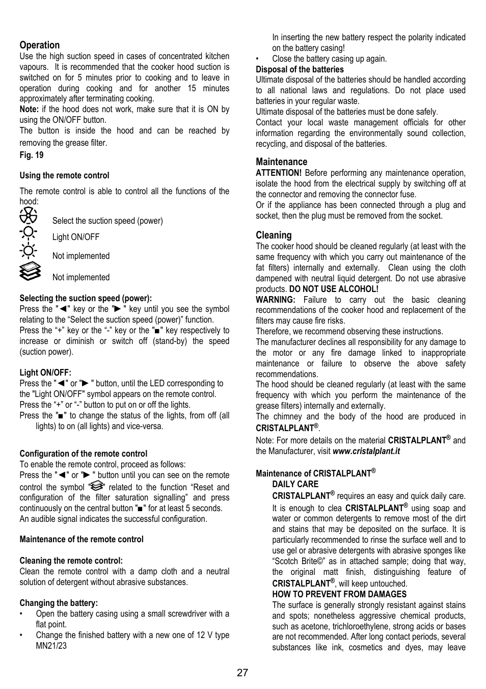 ELICA YE User Manual | Page 27 / 136
