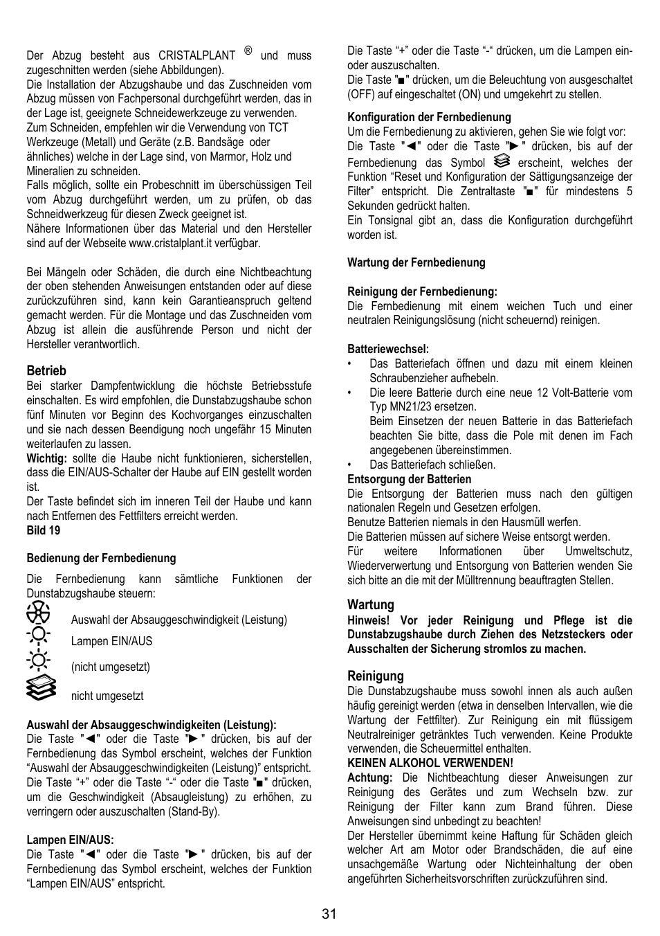 ELICA YE User Manual | Page 31 / 136