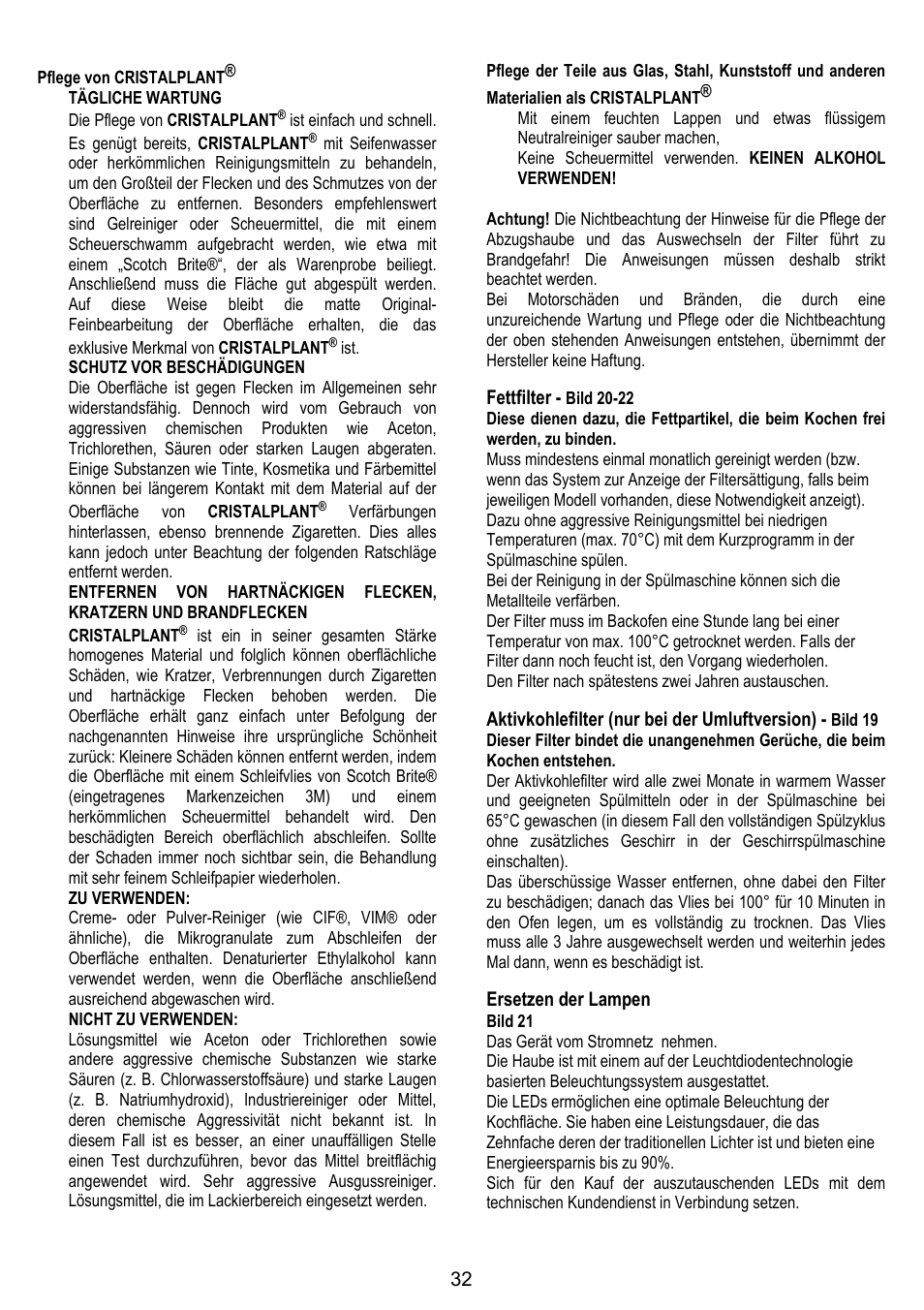 ELICA YE User Manual | Page 32 / 136