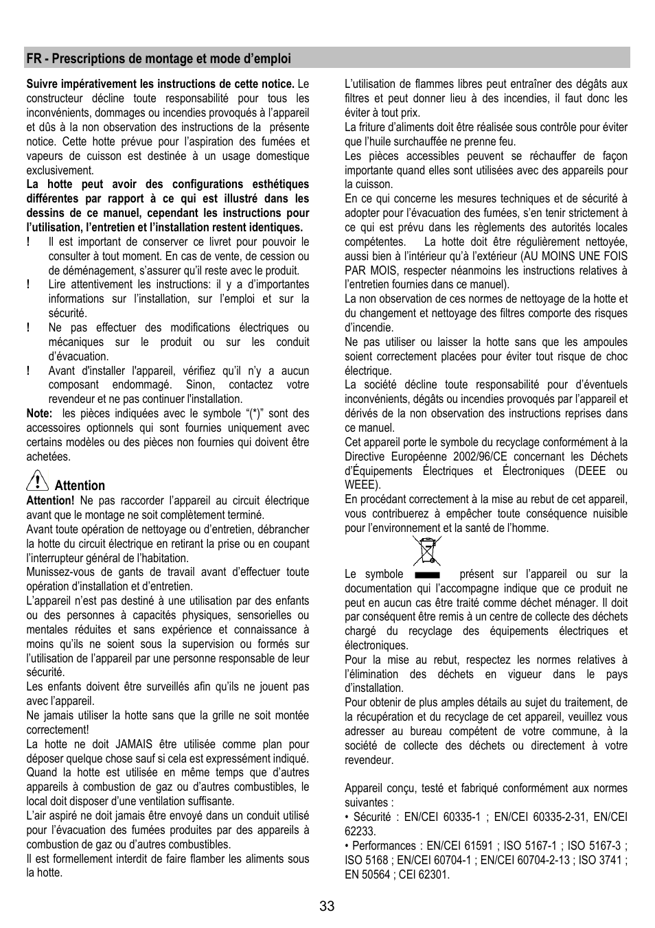 ELICA YE User Manual | Page 33 / 136