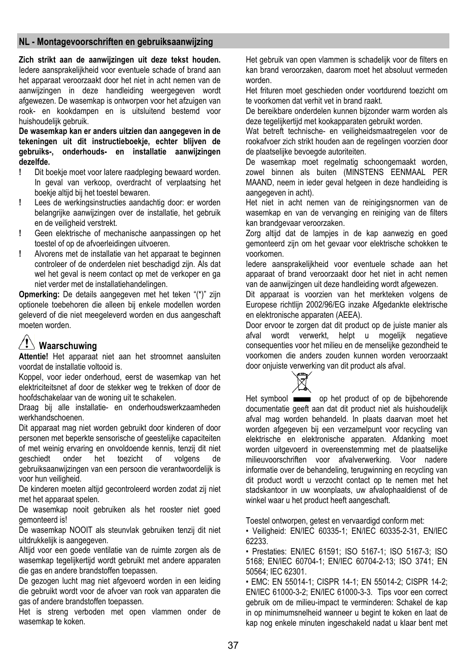 ELICA YE User Manual | Page 37 / 136
