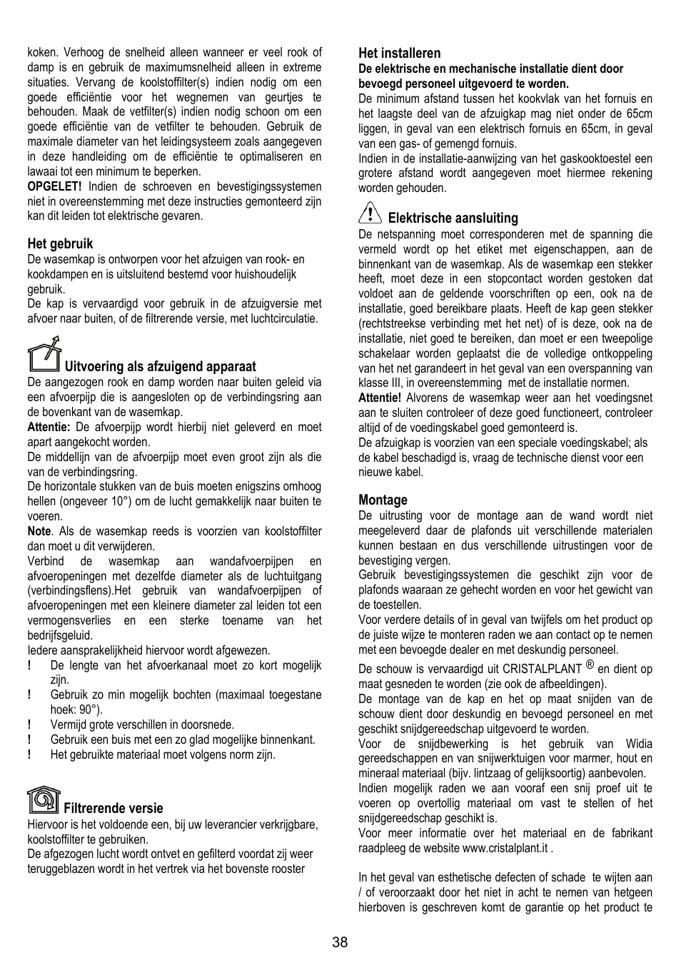 ELICA YE User Manual | Page 38 / 136