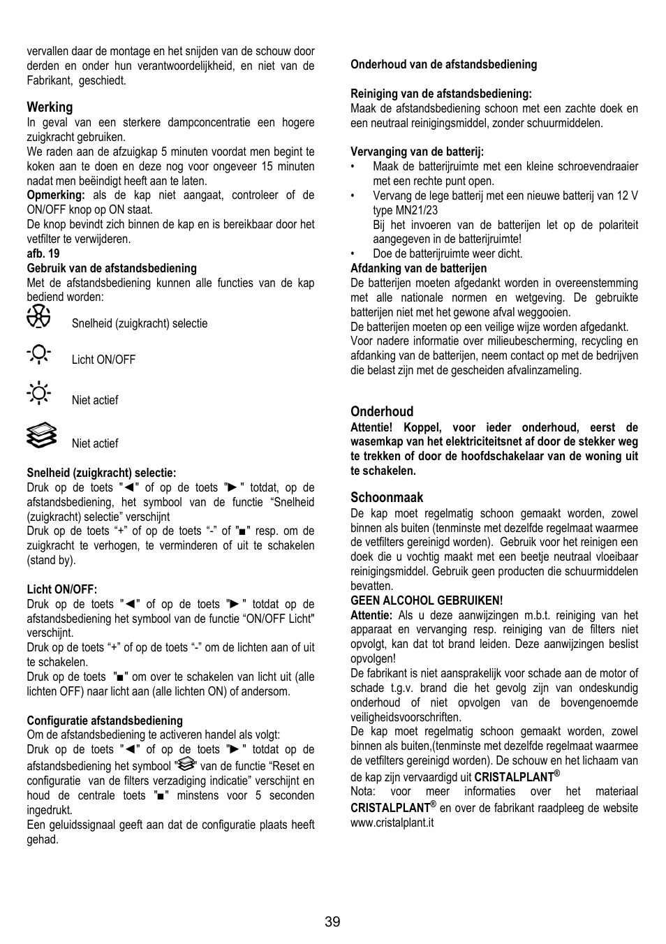 ELICA YE User Manual | Page 39 / 136