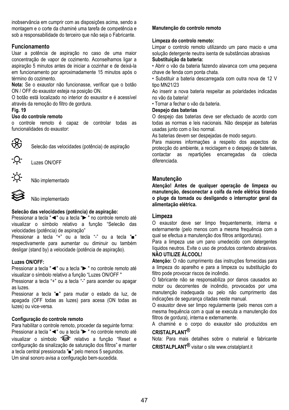 ELICA YE User Manual | Page 47 / 136