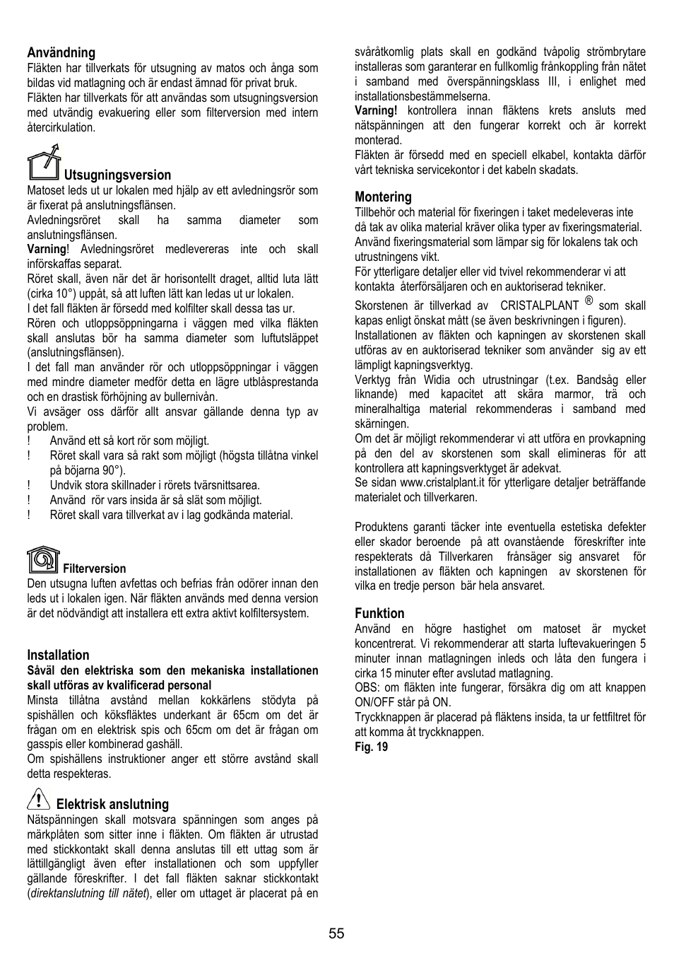 ELICA YE User Manual | Page 55 / 136