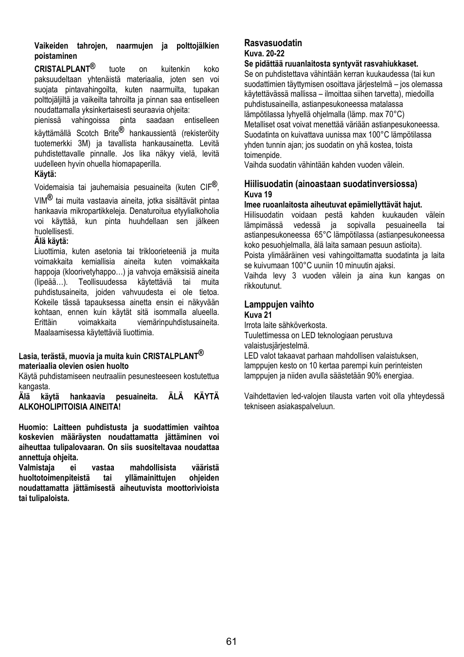 ELICA YE User Manual | Page 61 / 136