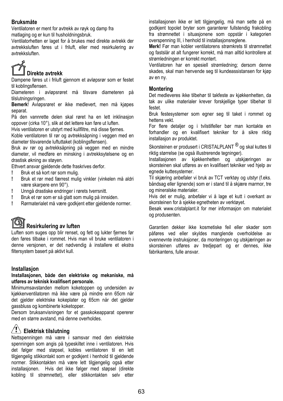 ELICA YE User Manual | Page 63 / 136
