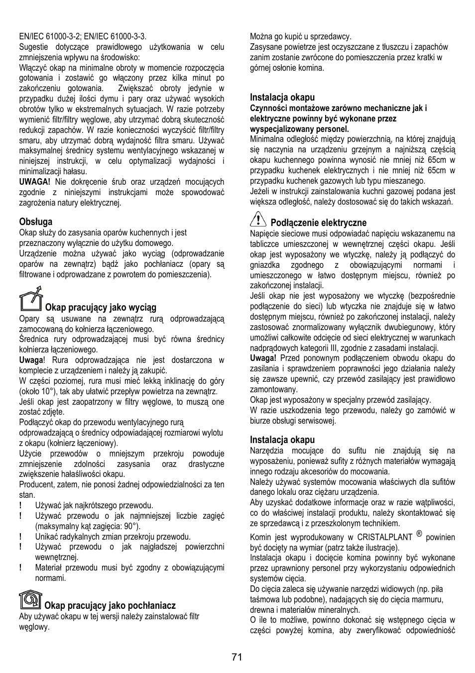 ELICA YE User Manual | Page 71 / 136
