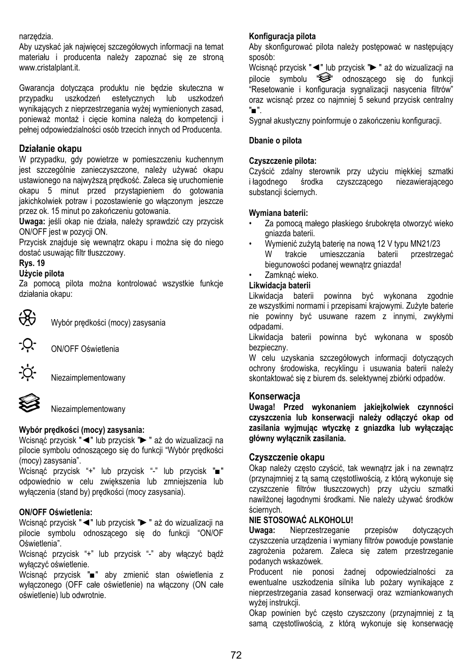 ELICA YE User Manual | Page 72 / 136