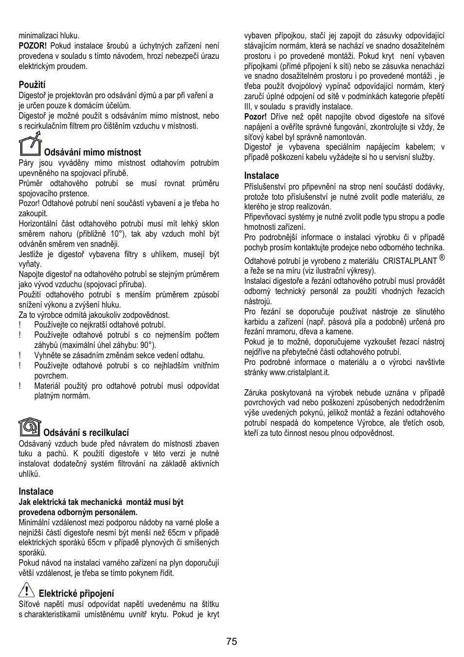 ELICA YE User Manual | Page 75 / 136