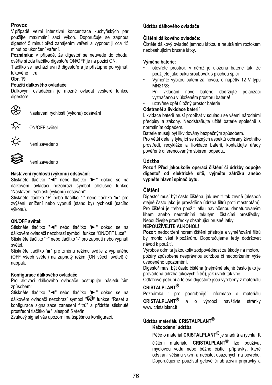 ELICA YE User Manual | Page 76 / 136