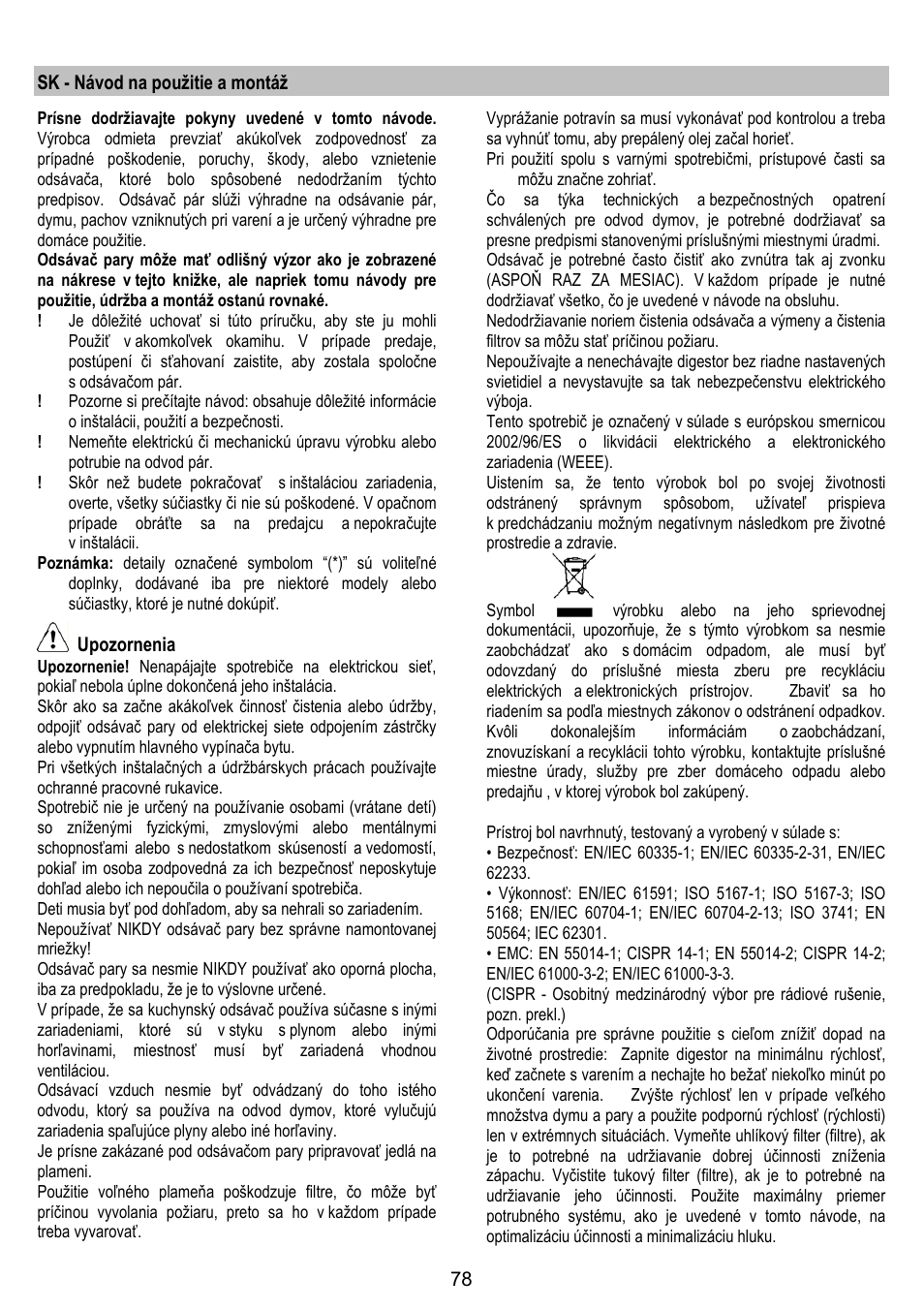ELICA YE User Manual | Page 78 / 136