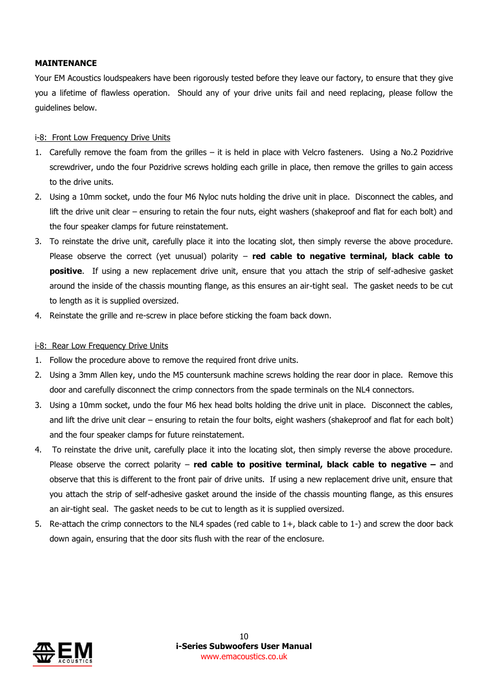 EM Acoustics i-12 compact ULF subwoofer User Manual | Page 10 / 14