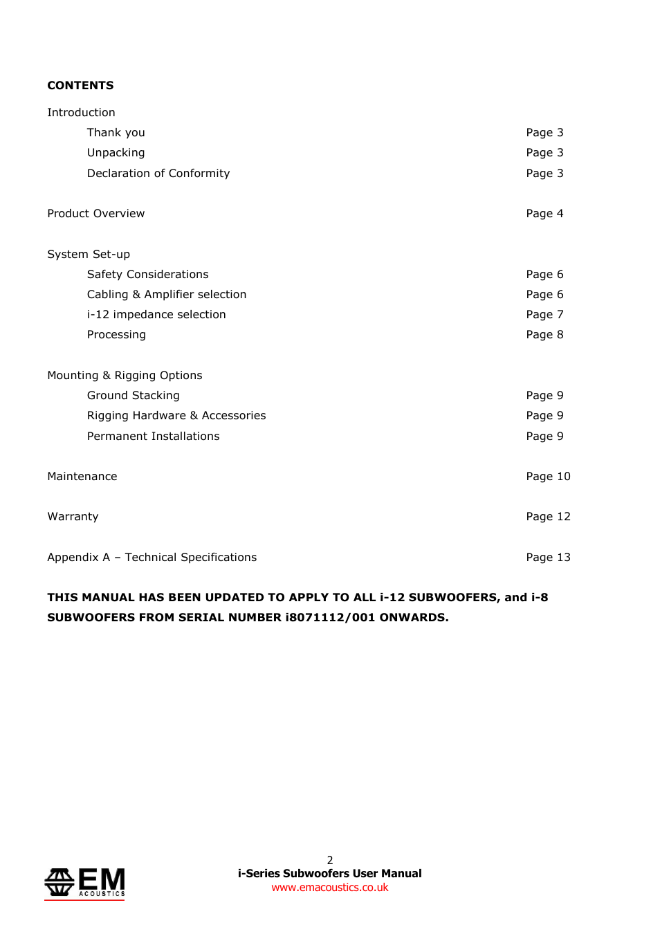 EM Acoustics i-12 compact ULF subwoofer User Manual | Page 2 / 14