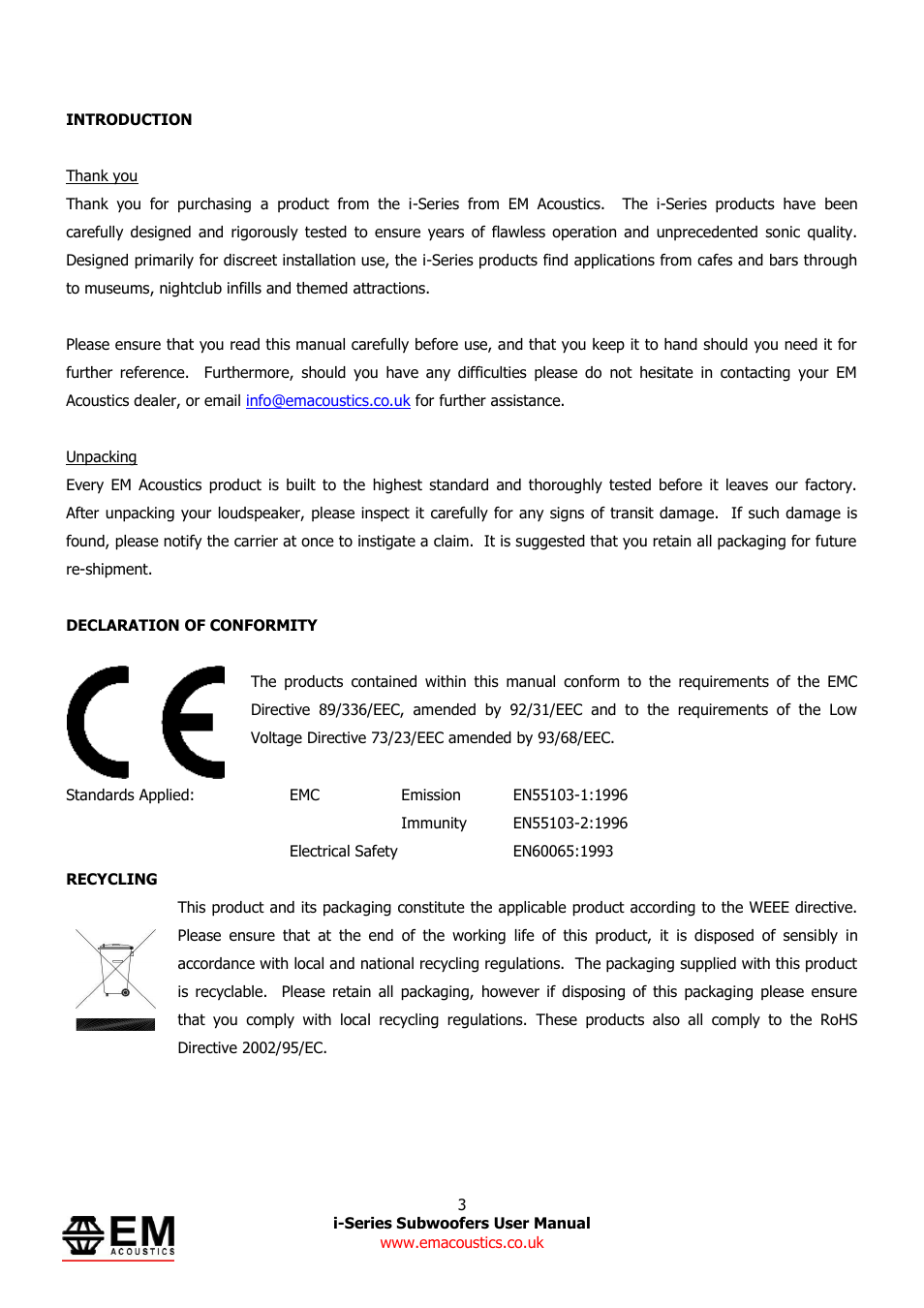 EM Acoustics i-12 compact ULF subwoofer User Manual | Page 3 / 14