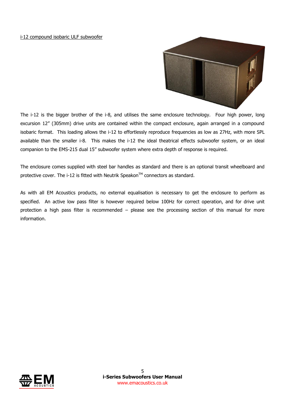 EM Acoustics i-12 compact ULF subwoofer User Manual | Page 5 / 14