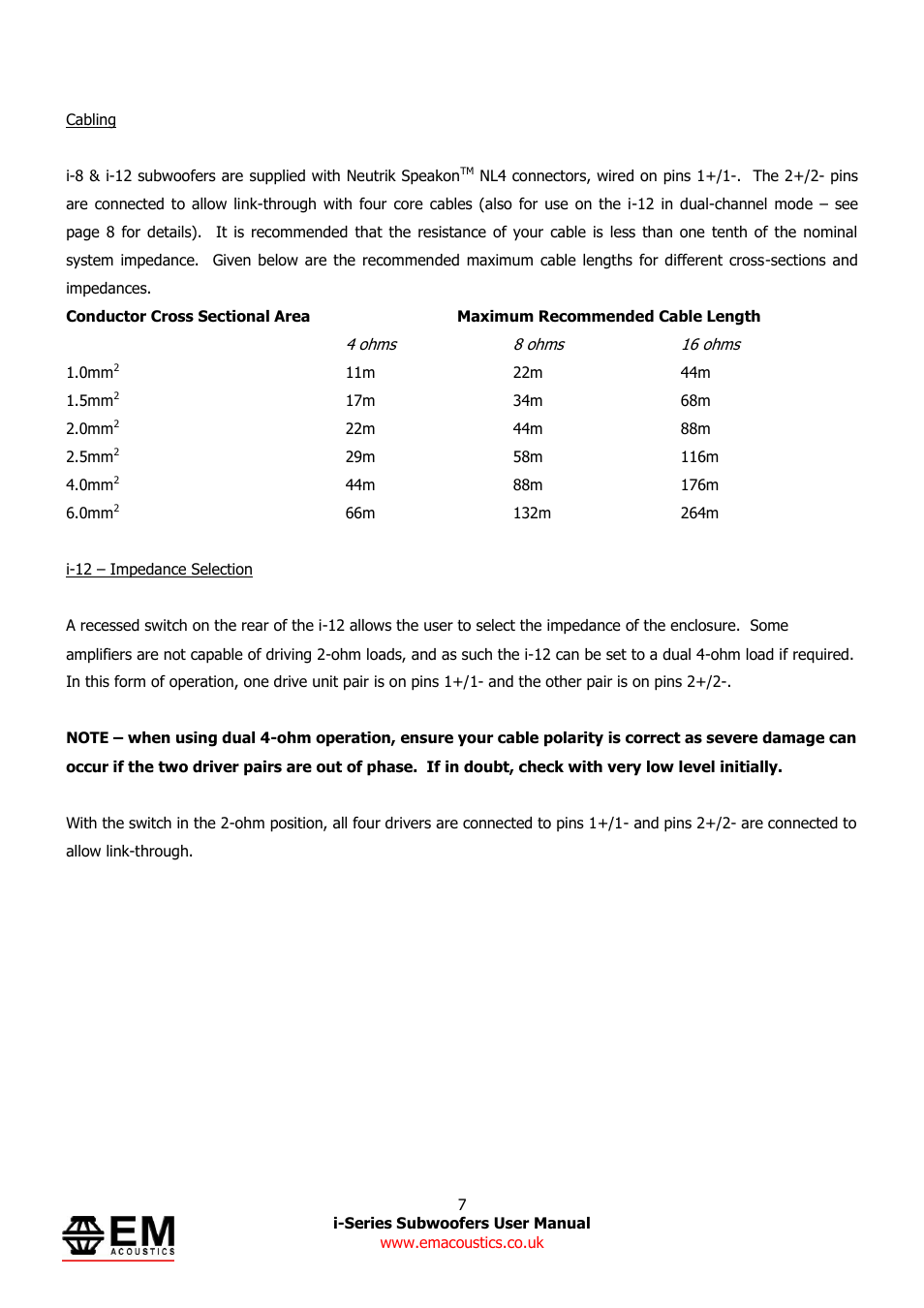 EM Acoustics i-12 compact ULF subwoofer User Manual | Page 7 / 14