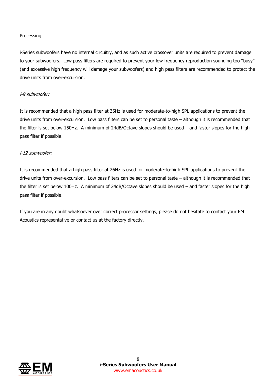 EM Acoustics i-12 compact ULF subwoofer User Manual | Page 8 / 14