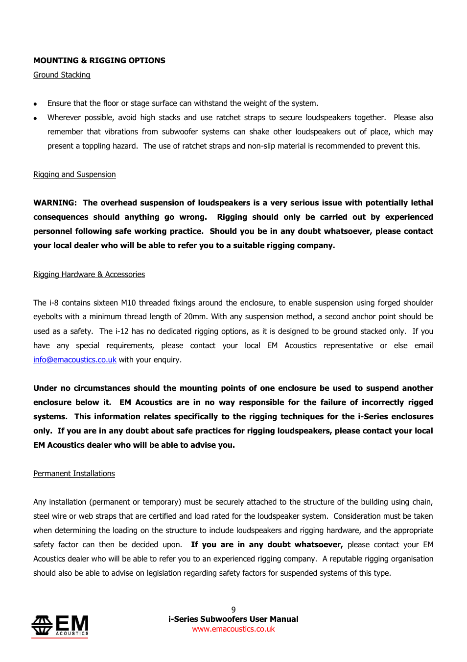 EM Acoustics i-12 compact ULF subwoofer User Manual | Page 9 / 14