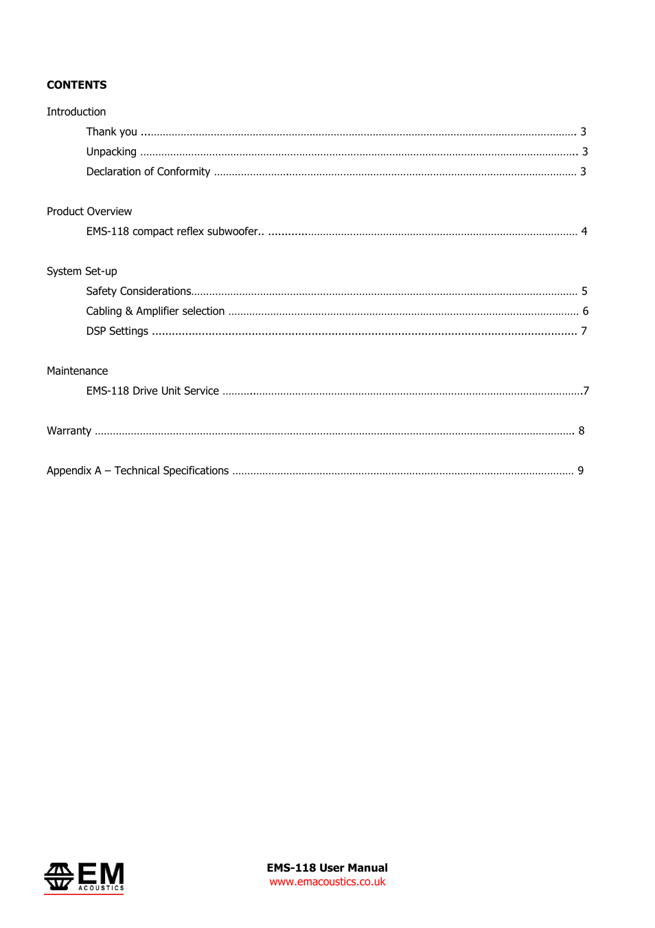 EM Acoustics EMS-118 reflex subwoofer User Manual | Page 2 / 9