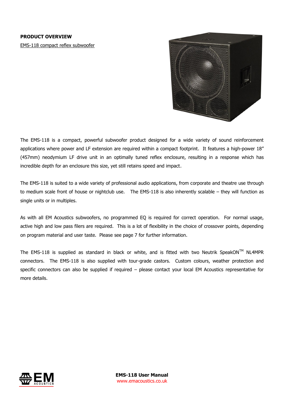 EM Acoustics EMS-118 reflex subwoofer User Manual | Page 4 / 9