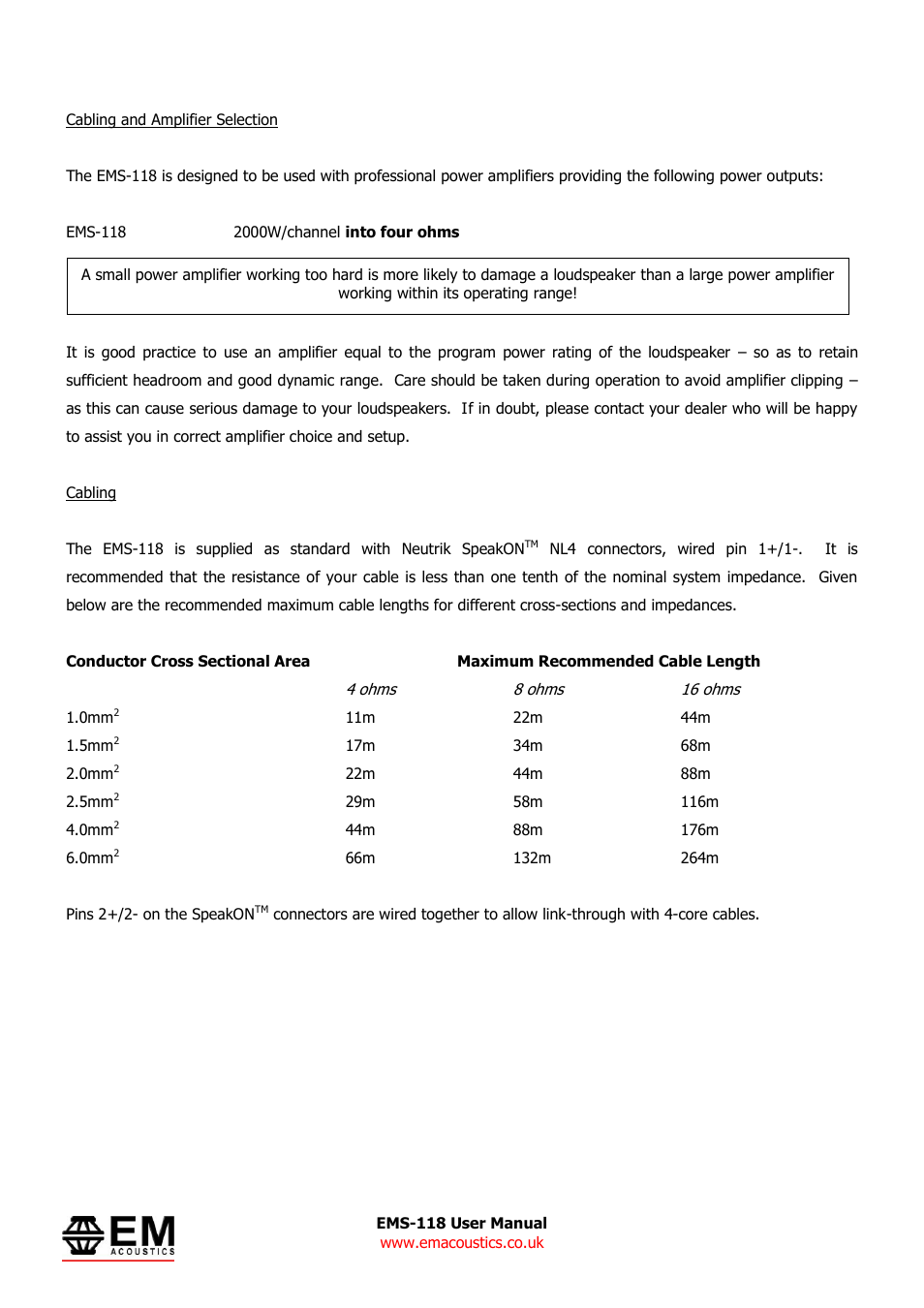 EM Acoustics EMS-118 reflex subwoofer User Manual | Page 6 / 9