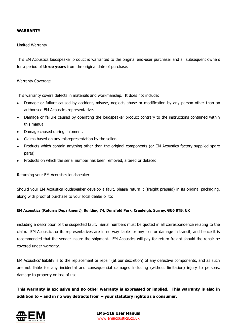 EM Acoustics EMS-118 reflex subwoofer User Manual | Page 8 / 9