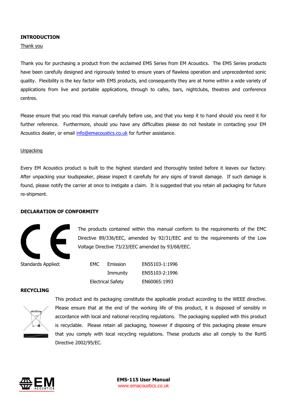 EM Acoustics EMS-215/215C quasi-bandpass subwoofer User Manual | Page 3 / 10